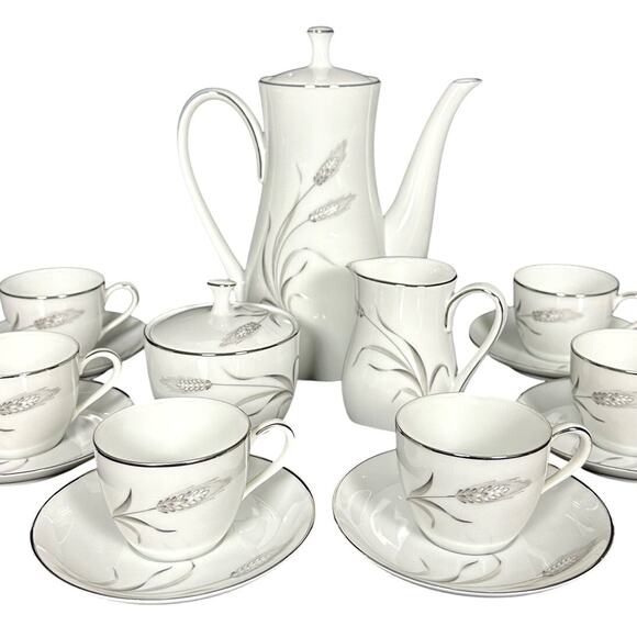 Noritake Prosperity Coffee Set w/Sugar Creamer 6 Cups/Saucers Japan 1960's-70's